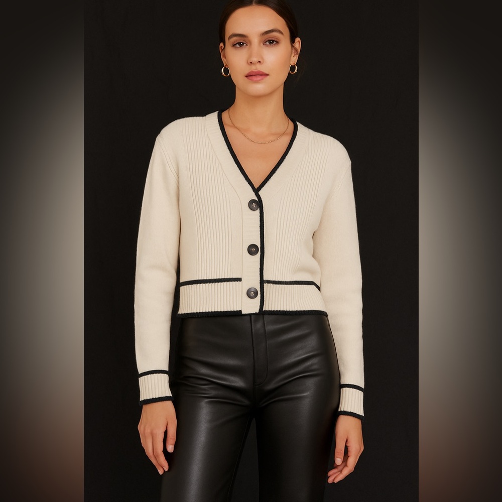 River Island Cream Cardigan with Black Accents